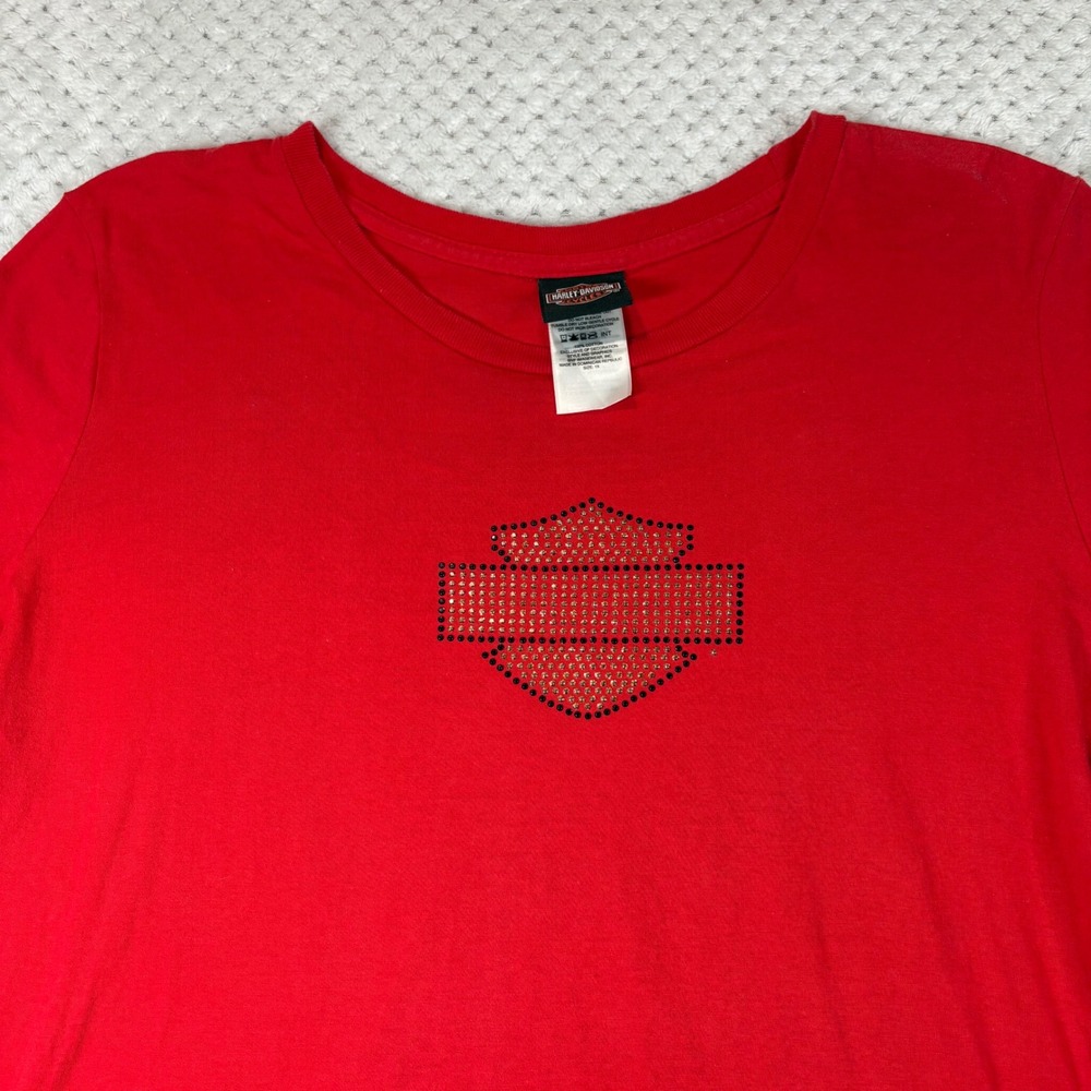 Harley Davidson rhinestone embellished red scoop neck T-shirt
Size 1X women's